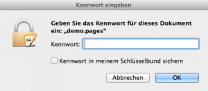 Aufforderung zur Passworteingabe bei iWork