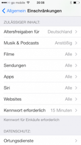 Einschränkungen im iPhone angeben