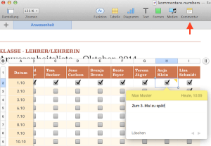 Kommentarfunktion in Numbers von iWork