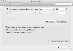 In Systemeinstellungen bei Energie sparen Mac automatisch starten & ausschalten