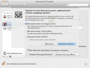 Wie man einen Benutzer Account unter Mac OS X löschen kann