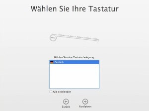 Beim ersten Start des Mac die Tastaturbelegung auswählen