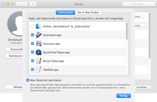 Mac OS Sierra - Cloud Speicher verwalten