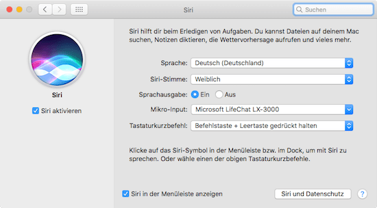 Siri auf dem Mac unter Mac OS Sierra