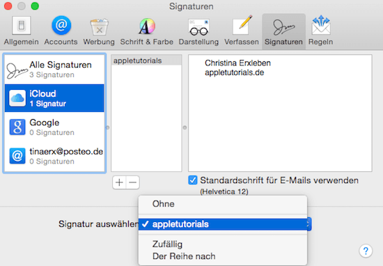 Standard Signatur in Mail App von Apple einrichten