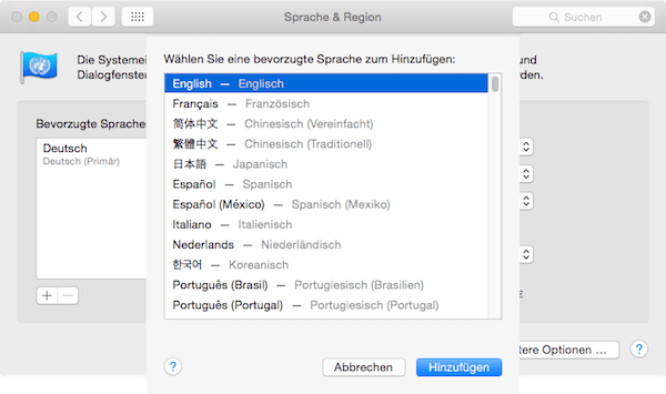 Neue Sprache einstellen für Mac Betriebssystem