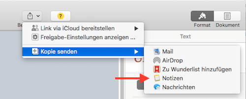 Notizen App in El Capitan mit Teilen Funktion