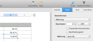 Wie man in Numbers von iWork Zellen formatiert