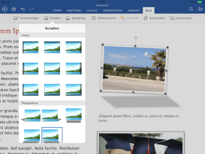 Schatten und Perspektive in Word, Excel & Power Point App