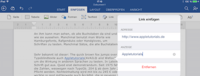 Link in Word App auf iPad oder iPhone einfügen