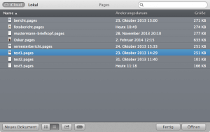 In der iCloud abgelegte Dateien