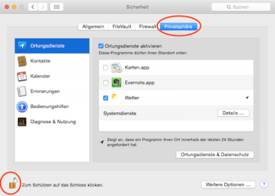 Ortungsdienst in Mac OS X Yosemite deaktivieren