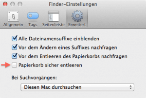 Im Finder angeben, den Papierkorb dauerhaft sicher zu entleeren