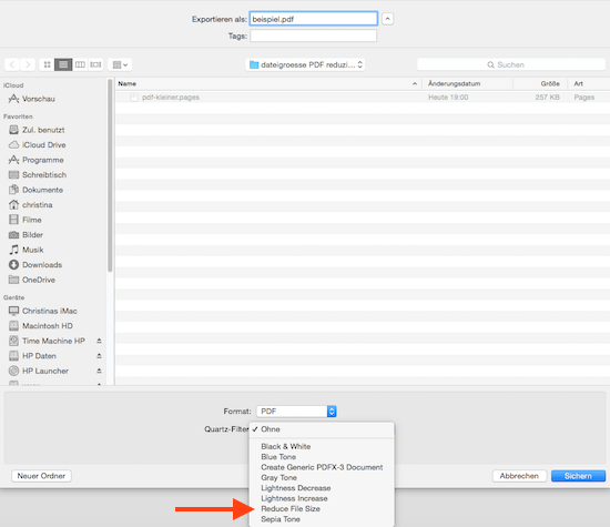 PDF verkleinern mit Filter in Vorschau App