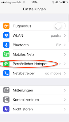 Persönlicher Hotspot in iPhone Einstellungen