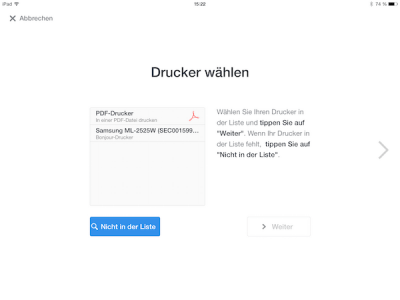 Drucker für iPad oder iPhone auswählen