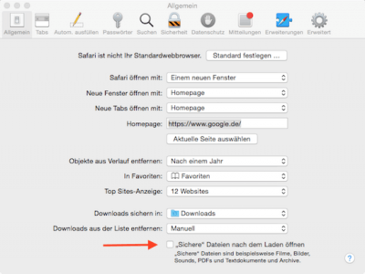 Öffnen von Download Dateien in Safari verhindern