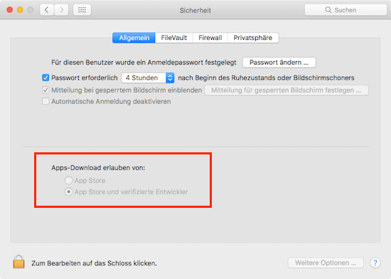 Sicherheit systemeinstellungen bei macOS Sierra