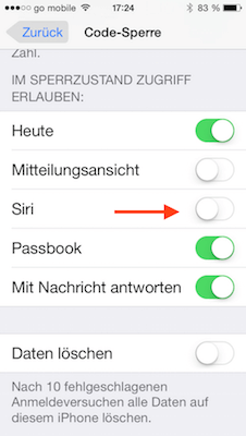 Lockscreen für Siri ausschalten