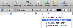 In Pages von iWork einen Tabulator auf dem Lineal setzen