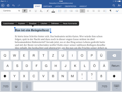 Text markieren und formatieren in Word, Excel oder Power Point für iPad