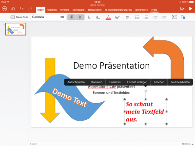 Textfelder in Office App für Word, Excel & Power Point einfügen