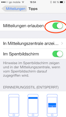 Tipps App in Mitteilungen am iPhone oder iPad ausschalten