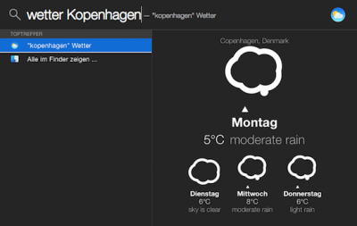 Wetterbericht in Spotlightsuche anzeigen