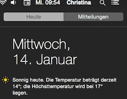 Wetter Widget in der Mitteilungszentrale unter Mac OS Yosemite