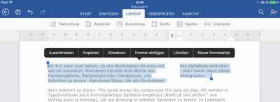 Spalten einfügen in Word Dokument auf dem iPad