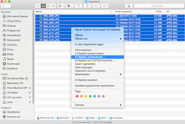 Mit Mac OS Yosemite mehrere Dateien im Finder umbenennen