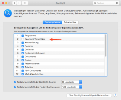 Mehr Datenschutz bei Spotlight in Mac Yosemite