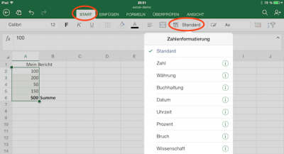 Zahlenformate für Zellen in Excel